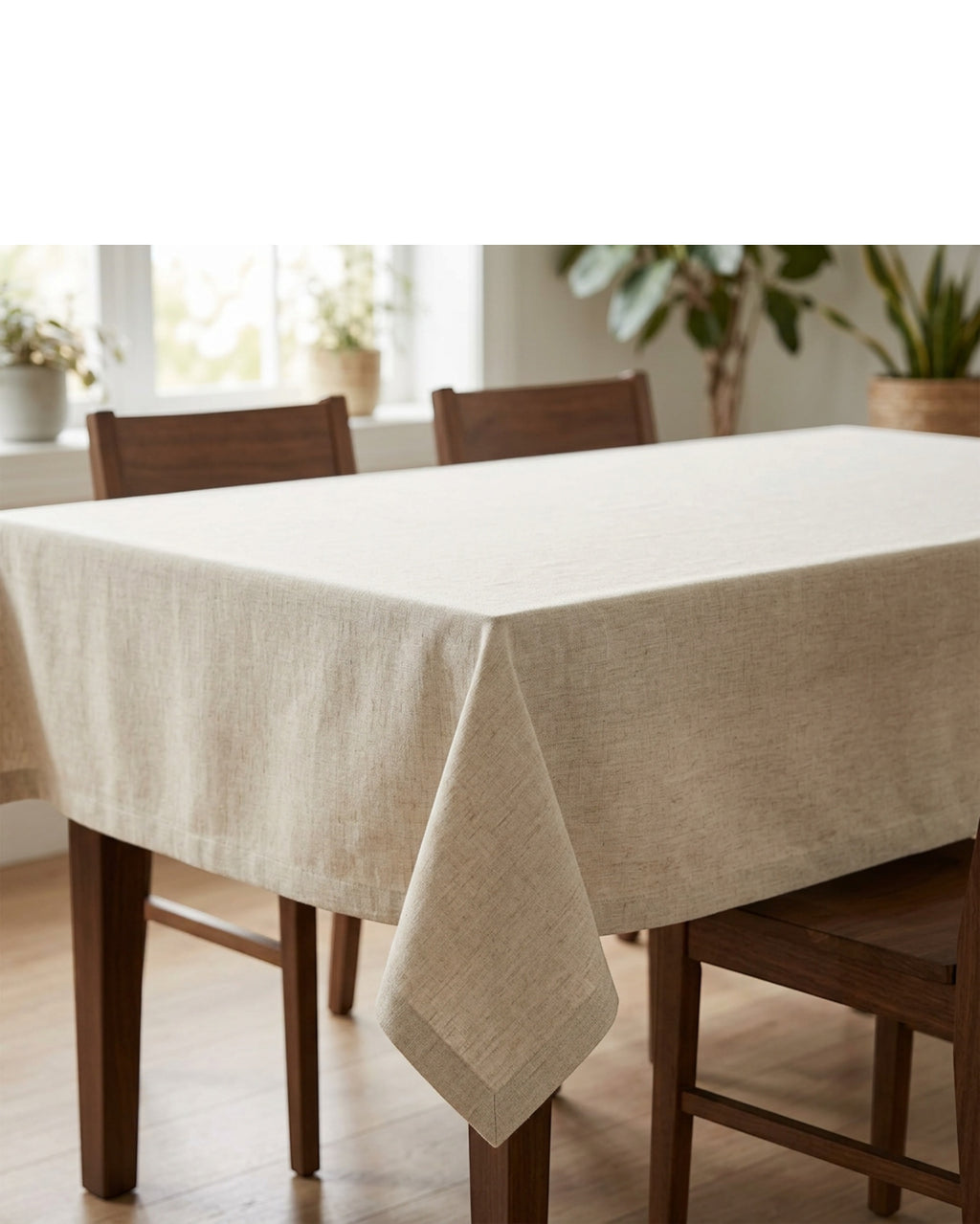 Fbwjg Rectangular Linen Blend Tablecloth Oatmeal 60 by 84 Inch - Lifestyle view